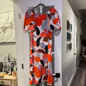 Ann Taylor Red and Orange Floral Midi Dress